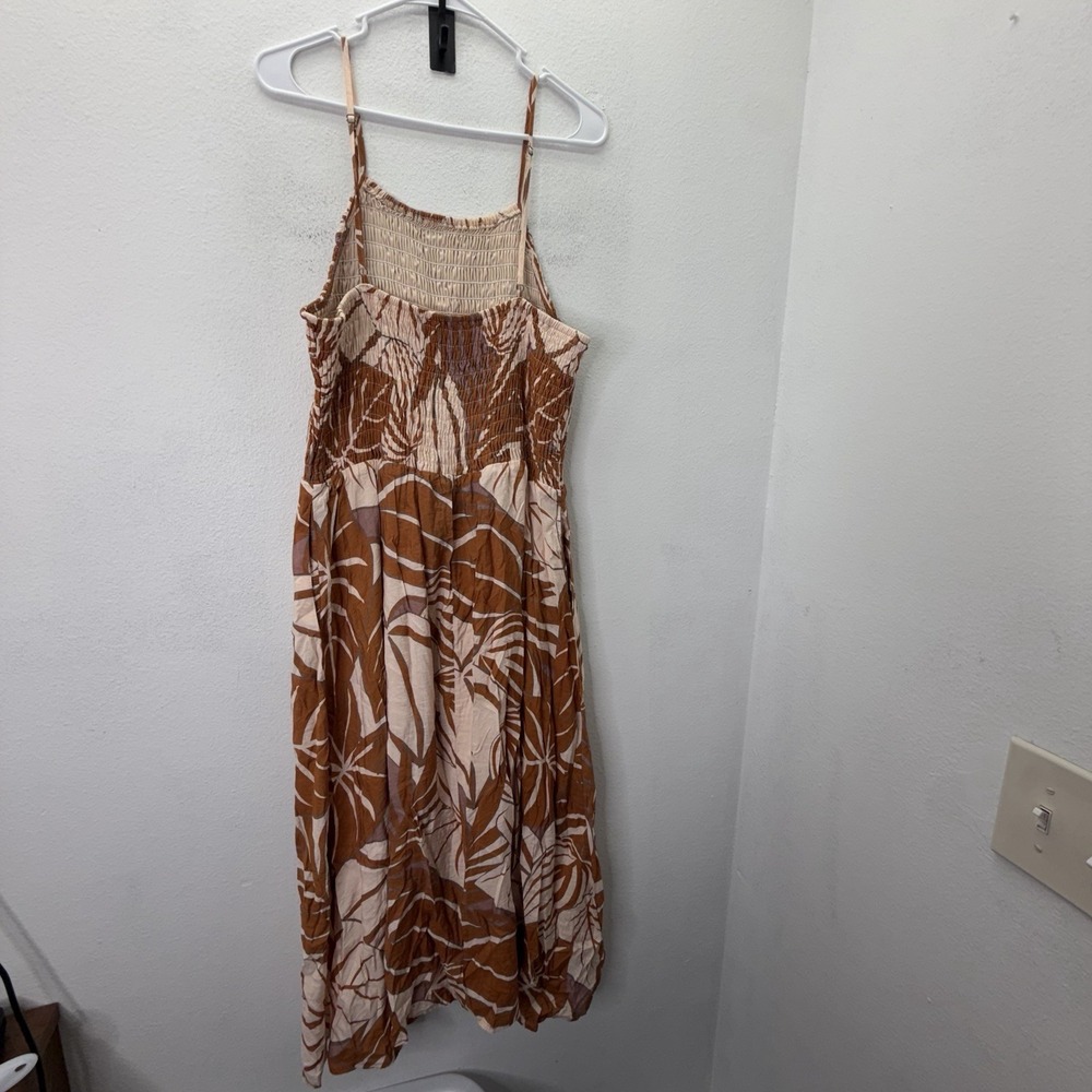 Baltic Born Dress 2XL Smocked Midi Tan Floral Formal Boho Tropical Flowy Stretch - Picture 5 of 10